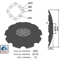 DISQUE CRENELE TYPE AGRISEM Ø510x4 , 8 TR. EA 80 + EA 110 / NIAUX