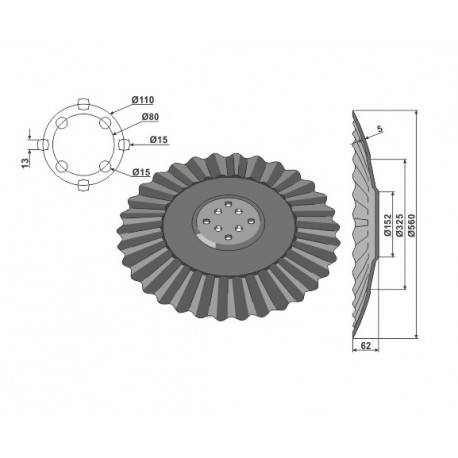 DISQUE ONDULE TYPE AGRISEM Ø560x5 , 8 TR. EA 110/80 / NIAUX