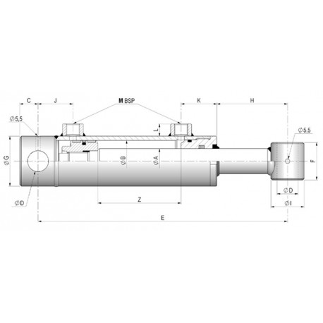VERIN DOUBLE EFFET CHAPEL ( 704.1000 ) Ø40X70 Course 1000