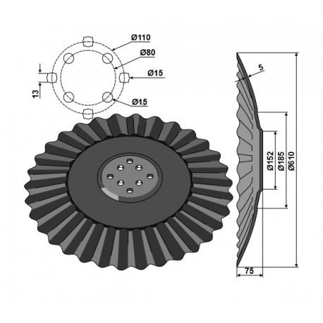 DISQUE ONDULE TYPE AGRISEM Ø610x5 , 8 TR. EA 110/80 / NIAUX