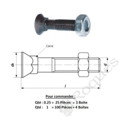 BOULON Tête Fraisée Collet Carré 14X40 12.9 ( prix aux 100 pièces ) 