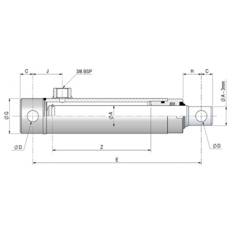 VERIN SIMPLE EFFET CHAPEL ( 630.5 ) Ø30 Course 550