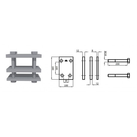 SUPPORT ( 1 PLAQUE 100x8 + 2 de 100x15 + 4 BOULONS ) BATI DE 100