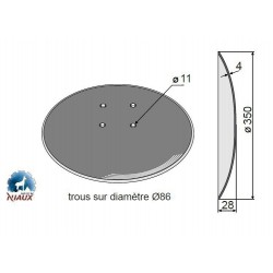 DISQUE LISSE 350 x 4 + 4 trous de 11 EA 86 / FORGES DE NIAUX