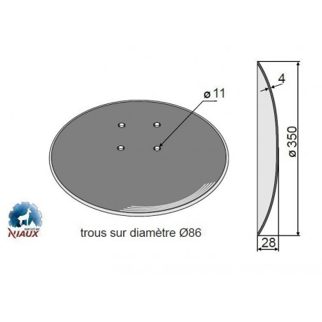 DISQUE LISSE 350 x 4 + 4 trous de 11 EA 86 / FORGES DE NIAUX