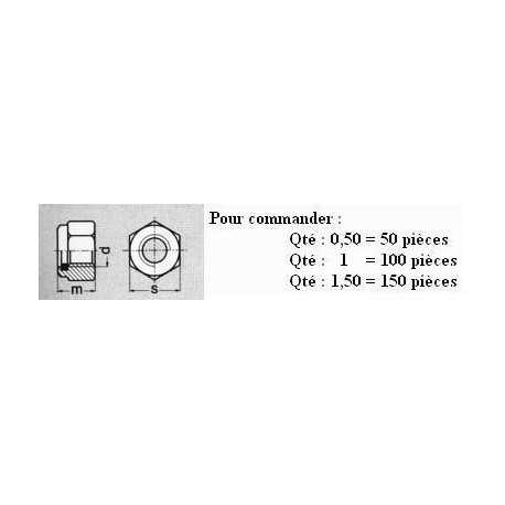 ECROU M5 NYLSTOP DIN 985 CL6 (8) ( prix aux 100 pièces ) Boitage 500