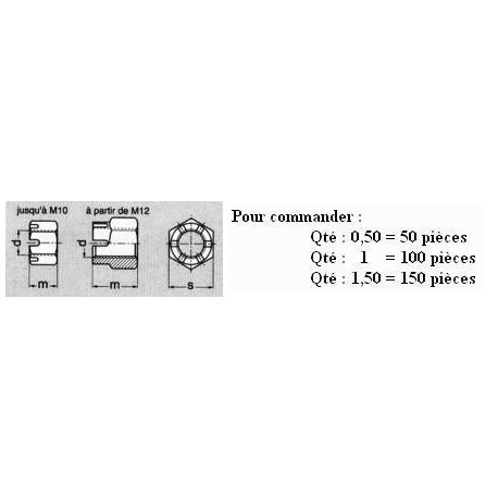 ECROU A CRENEAUX ( prix aux 100 pièces ) Boitage 200