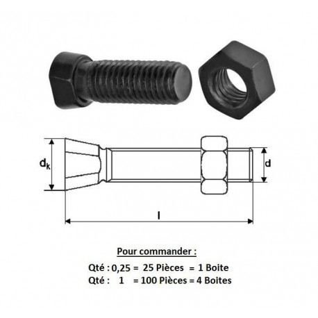 BOULON TETE CONIQUE ( 2 méplats ) 12X45 12.9 (prix aux 100 pièces)