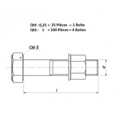 BOULON TH + ECROU NYLST. A EMB. 16x1.5X60 12.9 (prix / 100 pièces)