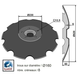 DISQUE CR. TYPE LEMKEN-RUBIN Ø620x6 , 5 TR. Ø12.5 EA160 / NIAUX