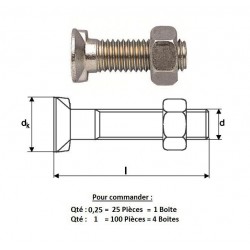 BOULON Tête Fraisée 2 ERGOTS M11X50 10.9 ( prix aux 100 pièces )