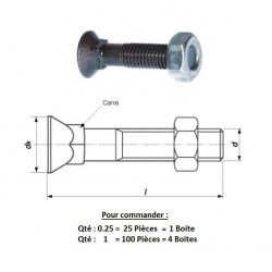 BOULON Tête Fraisée Collet Carré 10X25 8.8 ( prix aux 100 pièces )