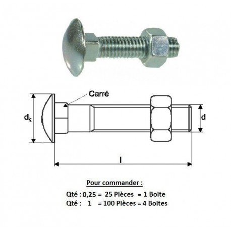 BOULON Tête Ronde Collet Carré ( prix aux 100 pièces ) Boitage 200