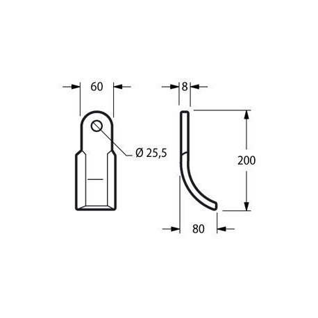 COUTEAU TYPE VIGOLO 931040001 60X8X200 Dpt 80 Tr. 25.5 / EUROZAPPA