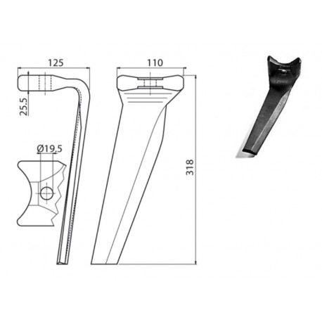 DENT DE HERSE ROTATIVE D. TYPE KUHN 52596410 / MUZZI