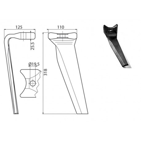 DENT DE HERSE ROTATIVE G. TYPE KUHN 52596510 / MUZZI