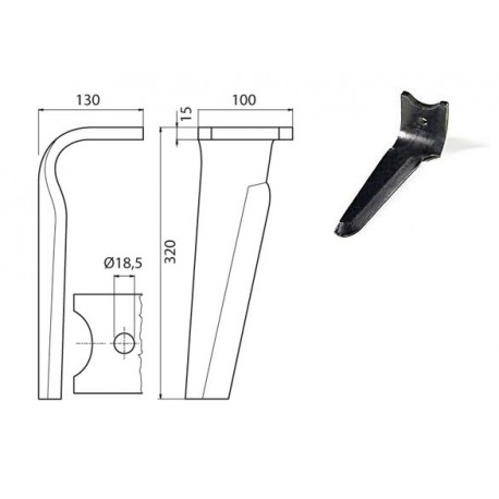 DENT DE HERSE ROTATIVE D. EP. 15 TYPE KVERNELAND-MALETTI / MUZZI