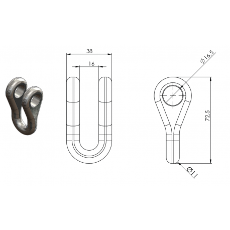 MANILLE DROITE COURTE Forges Gorce FG000712 FIL.11 / Ø16.5