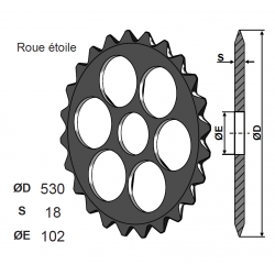 ROUE ETOILE ø D 530 , épais. 18 Trou central Ø102 TYPE DALBO