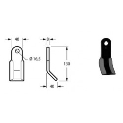 COUTEAU DE BROYAGE 40x8 Lg 130 Tr 16.5 TYPE FERRI - s/dmde