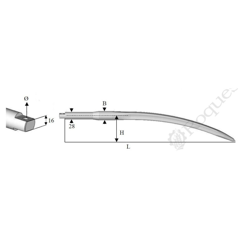 DENT DE FOURCHE - DOIDT 35X680 COURBE PERCEE - FRAISE Forges du Sdt 