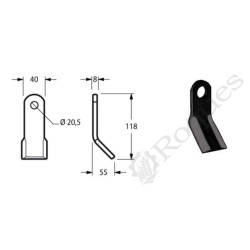 COUTEAU TYPE ZANON , AGRIMASTER 3000323 40x8 TR. 20.5 / EUROZAPPA