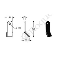COUTEAU Y TYPE CARONI 40x5x125 Dpt 38.5 Tr. 10.5 / MUZZI