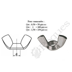 ECROU A OREILLE ZN M6 ( prix aux 100 pièces ) 